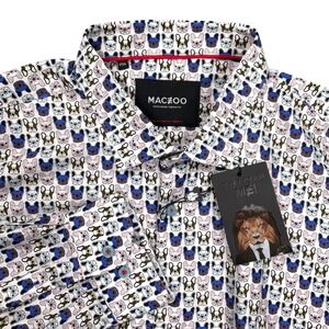Maceoo Fibonacci Shirt Mens 3XL White Multi Micro Dog French Bulldog NWT‎